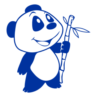 Happy Panda Holding Bamboo Decal (Blue)